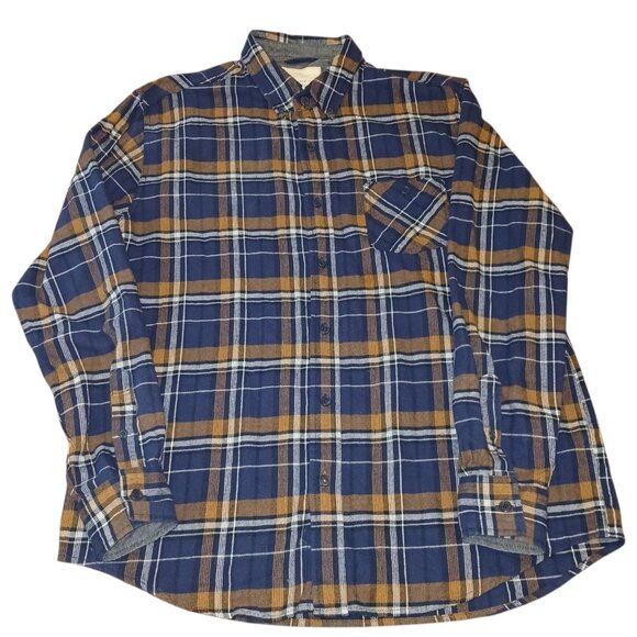 Original Weatherproof Vintage Men's Large Flannel Shirt Navy Blue Yellow Plaid - Picture 1 of 3